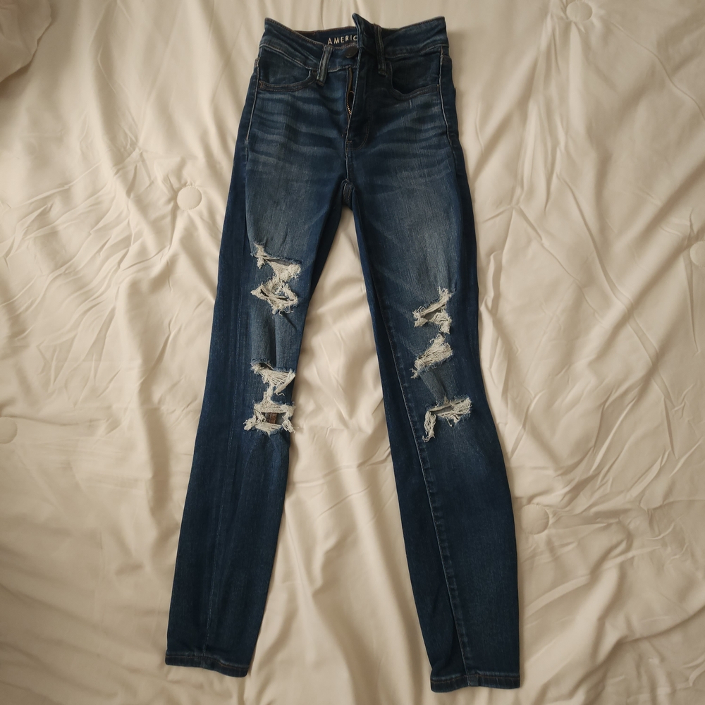 American Eagle Outfitters Blue Skinny Jeans Distressed